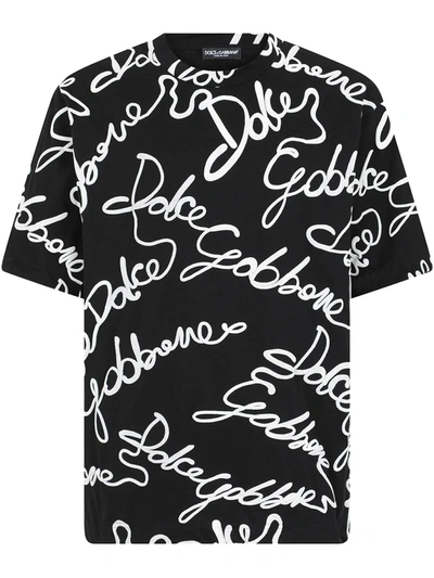 Dolce & Gabbana Cotton T-shirt With Rubberized Logo In Black | ModeSens