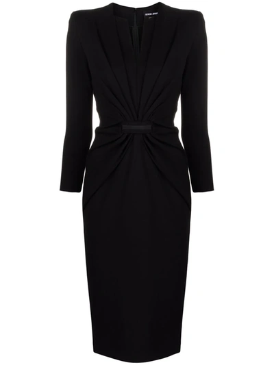 Giorgio Armani Structured-shoulders V-neck Dress In Black