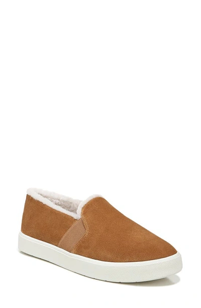 Vince Blair Suede Shearling Low-top Sneakers In Tan Leather/ Shearling