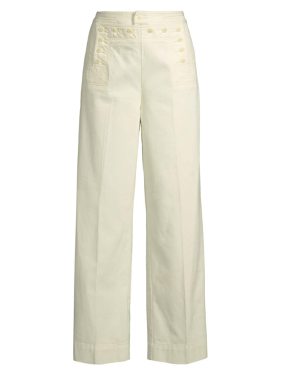 Tory Burch Sailor High-rise Twill Trousers In Natural
