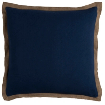 Rizzy Home Jute Trim Solid Polyester Filled Decorative Pillow, 22" X 22" In Navy
