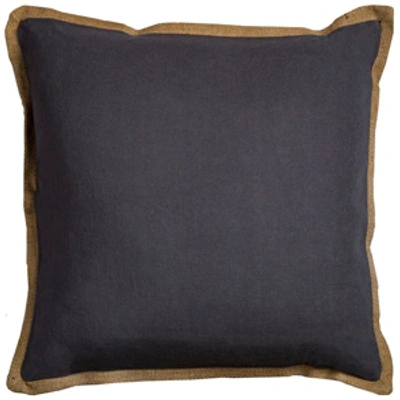 Rizzy Home Jute Trim Solid Polyester Filled Decorative Pillow, 22" X 22" In Dark Gray