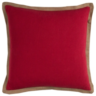 Rizzy Home Jute Trim Solid Polyester Filled Decorative Pillow, 22" X 22" In Red