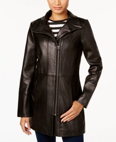 Cole Haan Asymmetrical Leather Jacket In Black
