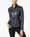 Cole Haan Wing Collar Leather Jacket In Navy