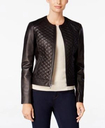 Cole Haan Quilted Leather Moto Jacket In Black