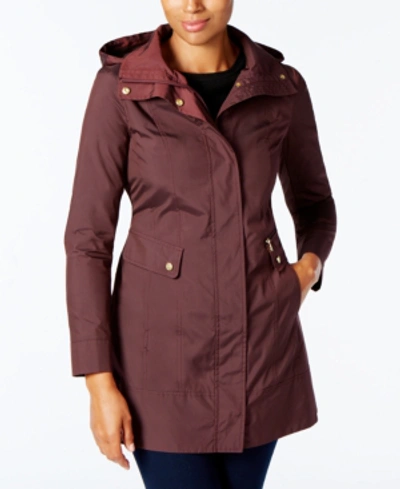 Cole Haan Petite Packable Hooded Water-resistant Raincoat In Eggplant