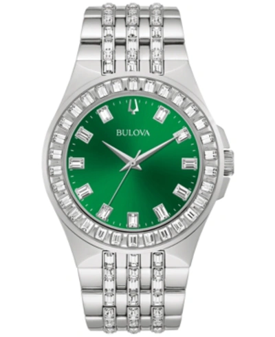 Bulova Men's Phantom Crystal Stainless Steel Bracelet Watch 42mm In Green,silver Tone