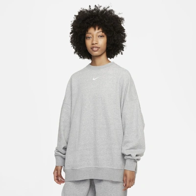 Nike Sportswear Collection Essentials Over-oversized Fleece Crew Sweatshirt In Dark Grey Heather,white