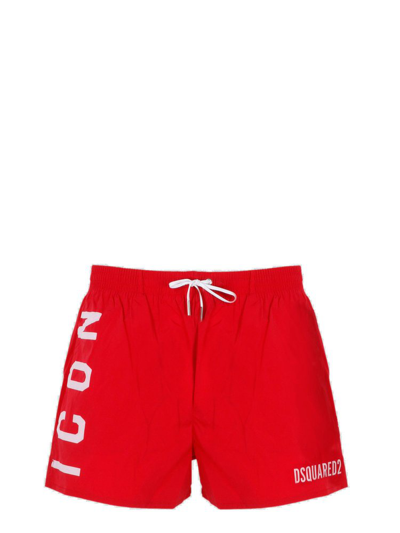 Dsquared2 Logo-print Drawstring-waist Swim Shorts In Red