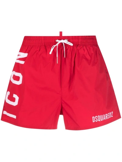 Dsquared2 Logo-print Drawstring-waist Swim Shorts In Rot