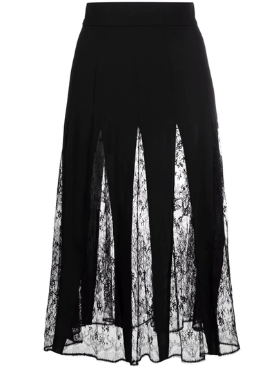 Dolce & Gabbana Charmeuse Midi Skirt With Lace Inserts In Black