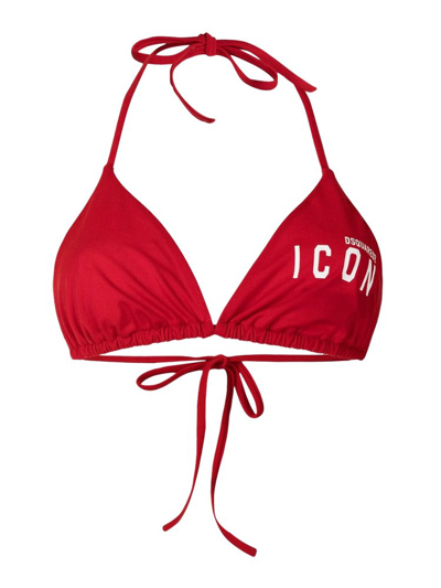 Dsquared2 Logo-print Bikini Top In Red