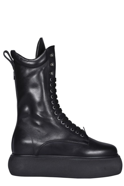 Attico Selene Leather Platform Ankle Boots In Nero
