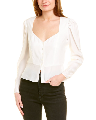 Frame Ruched Silk Peplum Top In White