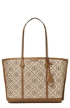 Tory Burch Perry T Monogram Jacquard Triple-compartment Tote In Hazelnut