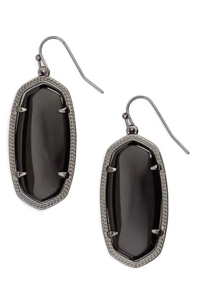 Kendra Scott Elle Filigree Drop Earrings In Gunmetal/ Black Opaque Glass