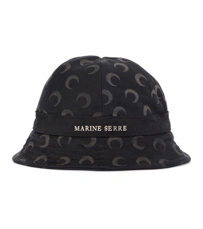 Marine Serre Black Denim Regenerated Bell Bucket Hat