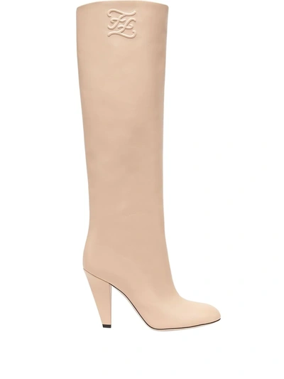 Fendi Show Leather High-heel Boots In Rosa