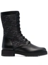 Fendi Ff Karligraphy Leather Combat Boots In Black