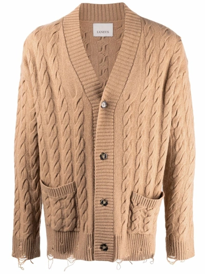 Laneus Merino And Cashmere Cable-knit Cardigan In Cammello