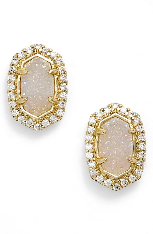 Kendra Scott 'cade' Drusy Stud Earrings In Gold Iridescent Drusy White