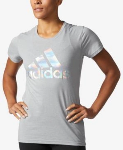 Adidas Originals Adidas Holographic Printed Logo T shirt In Medium Grey Heather ModeSens