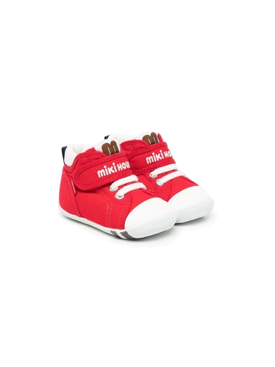 Miki House Babies' Canvas Logo Strap Sneakers In Red