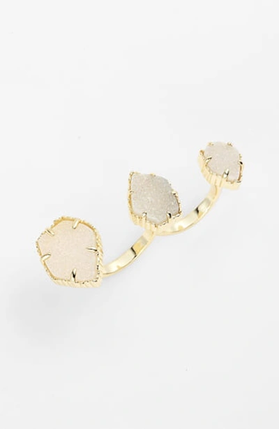Kendra Scott Naomi Double Finger Ring In Iridescent Drusy/ Gold