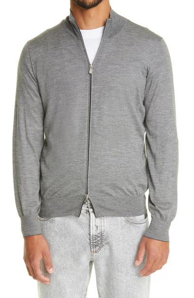 Brunello Cucinelli Zip Cashmere & Silk Sweater In Grey