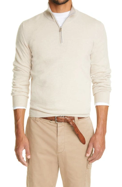 Brunello Cucinelli Quarter Zip Cashmere Pullover In Sand