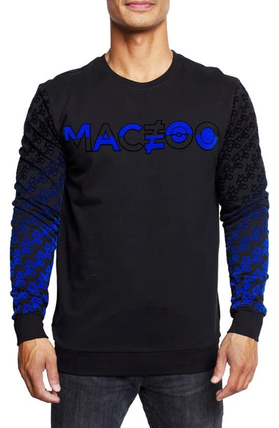 Maceoo Monogram Stretch Cotton Crewneck Sweatshirt In Black