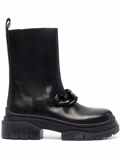 Ash Storm Chain Combat Boots In Black Leather