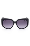 Max Mara 58mm Gradient Geometric Sunglasses In Shiny Black / Gradient Smoke