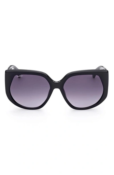 Max Mara 58mm Gradient Geometric Sunglasses In Shiny Black / Gradient Smoke