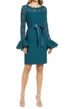 Shani Long Sleeve Lace Sheath Dress In Azure Blue