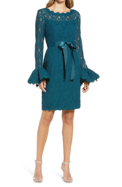 Shani Long Sleeve Lace Sheath Dress In Blue