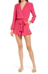 Fraiche By J Flaired Tie Waist Long Sleeve Romper In Magenta
