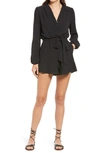 Fraiche By J Flaired Tie Waist Long Sleeve Romper In Black