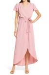 Fraiche By J High/low Faux Wrap Dress In Dark Rose