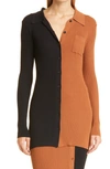 Staud Milton Rib Colorblock Cardigan In Tan Black