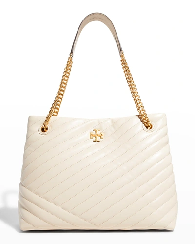 Tory Burch Kira Chevron Quilted Leather Tote In New Cream /59 Rolled Brass