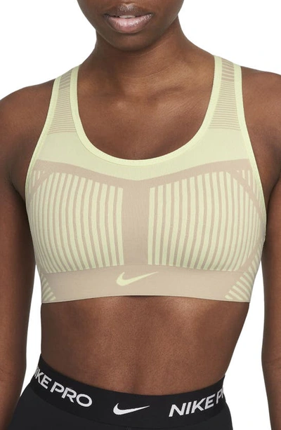 Nike Fe/nom Flyknit Racerback Sports Bra In Lime Ice/ Rattan