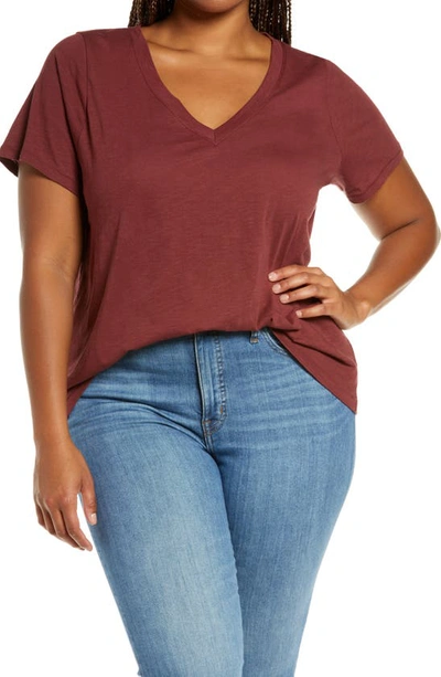 Madewell Whisper Cotton V-neck T-shirt In Dusty Burgundy