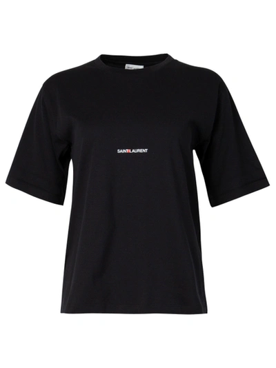 Saint Laurent Front Logo Crewneck Tee In Black