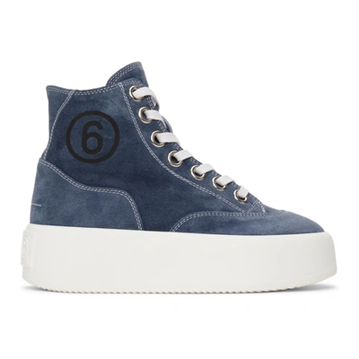 Mm6 Maison Margiela Blue Suede Platform High Sneakers In T6023 Moonlight Blu