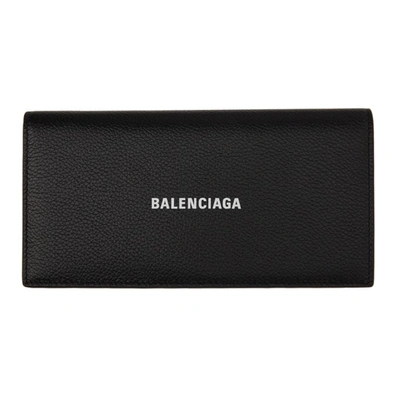 Balenciaga Black Long Cash Bifold Wallet In 1090 Black/l White
