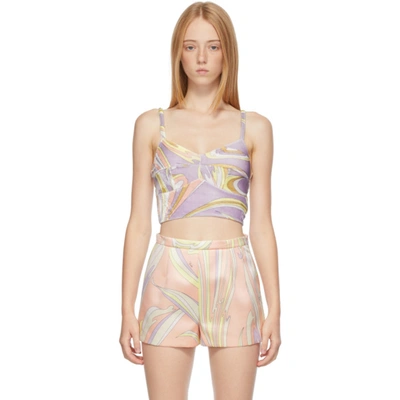 Emilio Pucci Purple Velvet Vortici-print Crop Tank Top In 007 Lilla/beige