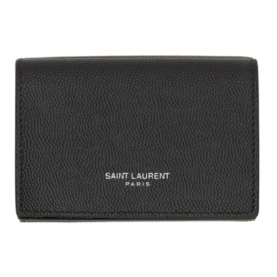 Saint Laurent Black Grained Tiny Wallet In 1000 Black