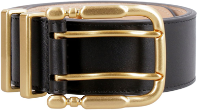 By Far Double-buckle Leather Belt In Bl Black